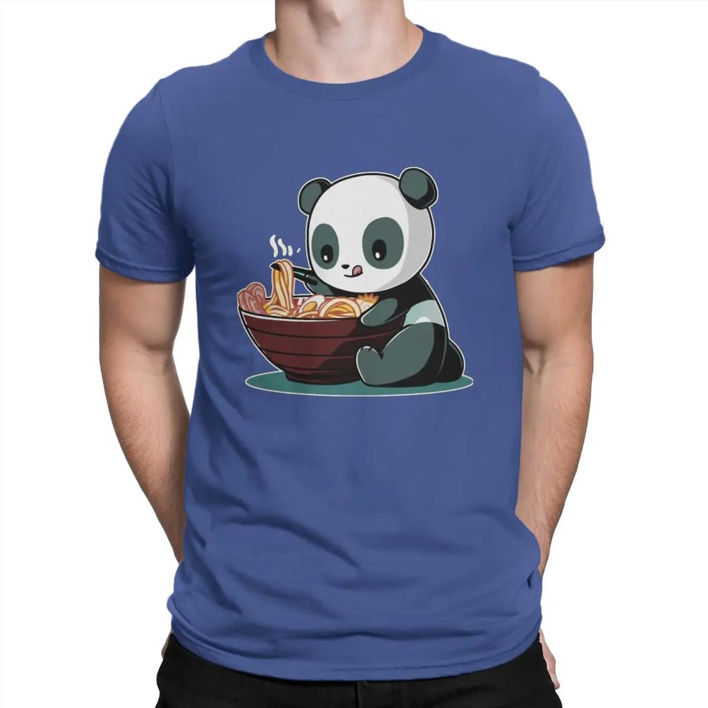 Men T-Shirts Funny Vintage Kawaii Panda Ramen Noodles Anime Jap Crazy Pure Cotton Sleeve Kawaii  Anime Panda Clothing Original
