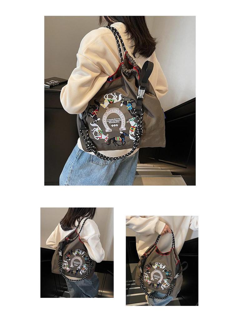 Women's Large Capacity Embroidered Drawstring Tote Bag with Custom Text or Logo