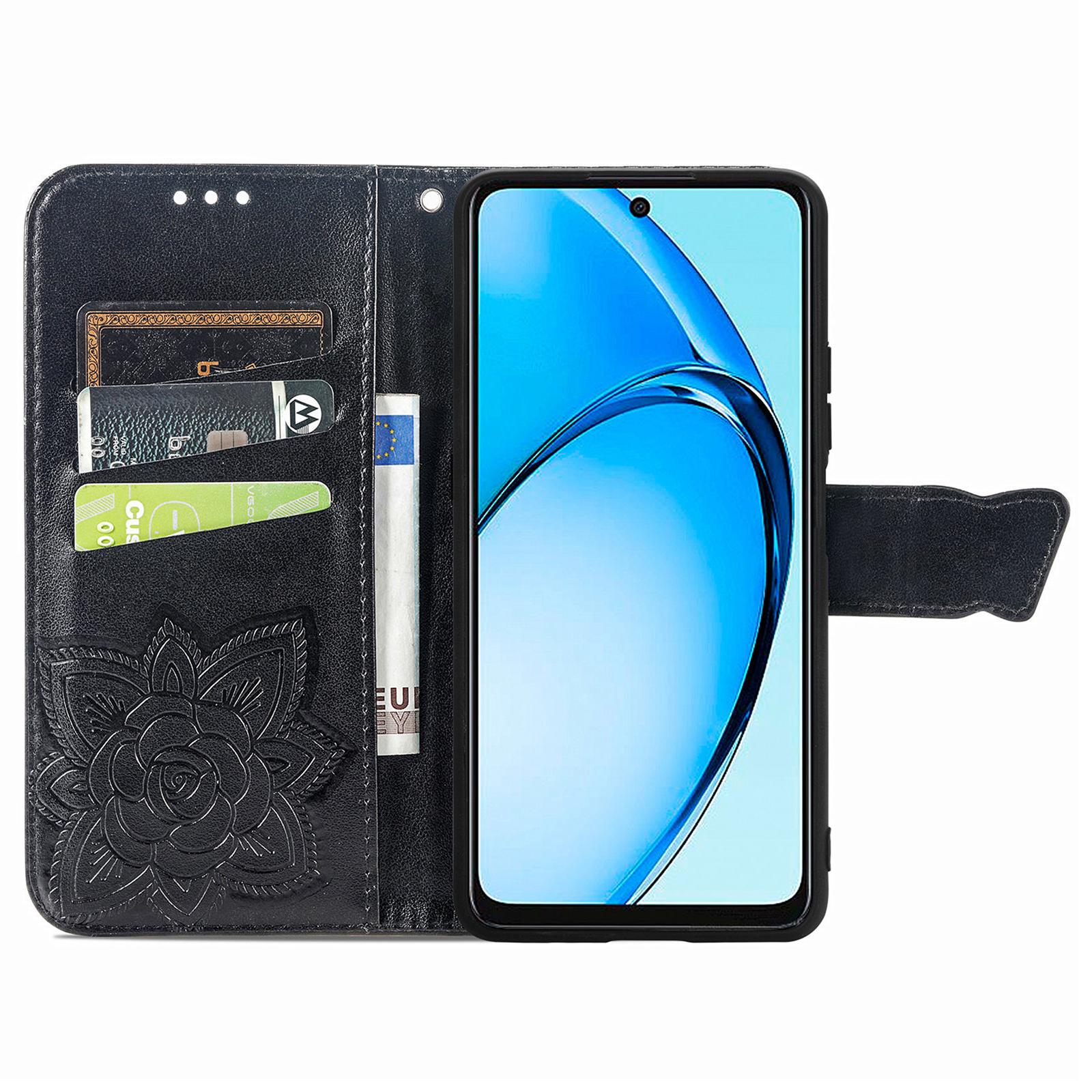 

For Oppo A60 4G Case Butterfly Imprinted PU Leather Stand Wrist Strap Purse Phone Cover Grey