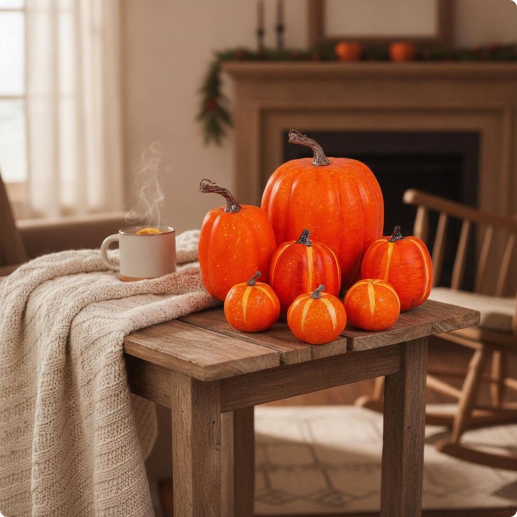 7 Pieces Foam Pumpkins Realistic Artificial Pumpkin Set Faux