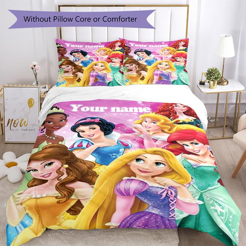 3pcs Custom Name Princess Bedding Set Duvet Cover Closure Includes 1 Duvet Cover & 2 Pillowcases, Soft and Comfortable for All Seasons.