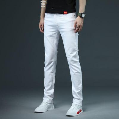 Pánske biele elastické skinny džínsy slim-fit - Trendy dlhé nohavice na jar/leto 2024
