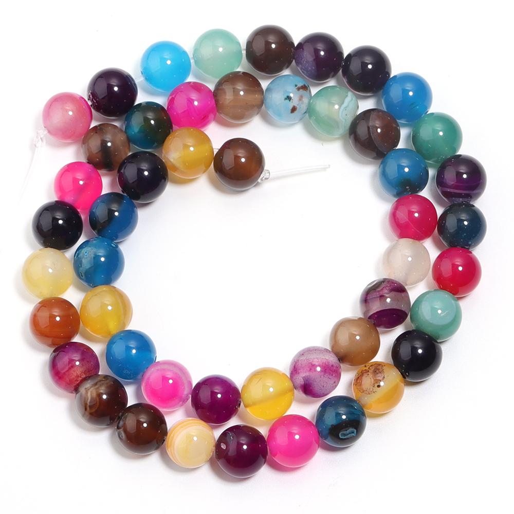 4 6 8 10 12mm Natural Agate Stone Beads Colorful Stripe Round Loose Beads For Jewelry Making DIY Bracelet Necklace Accessories
