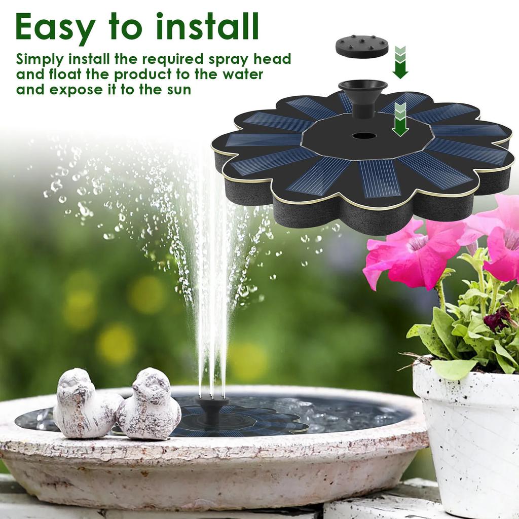 Solar Water Fountain Polysilicon Board Floating Bird Bath Fountain Pump with 5 Nozzles Energy Saving Water Pump for Garden Ponds