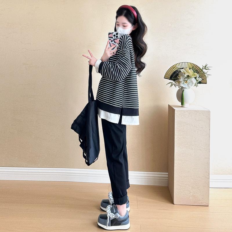 2026 New Style Maternity Striped Patchwork Loose Casual T-shirt/Fleece M
