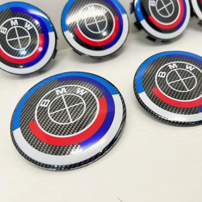 For BMW Group 50th Anniversary Carbon Fiber Pattern Badge 74/82mm Logo 68mm Hub Cover ABS Badge 45mm Steering Wheel
