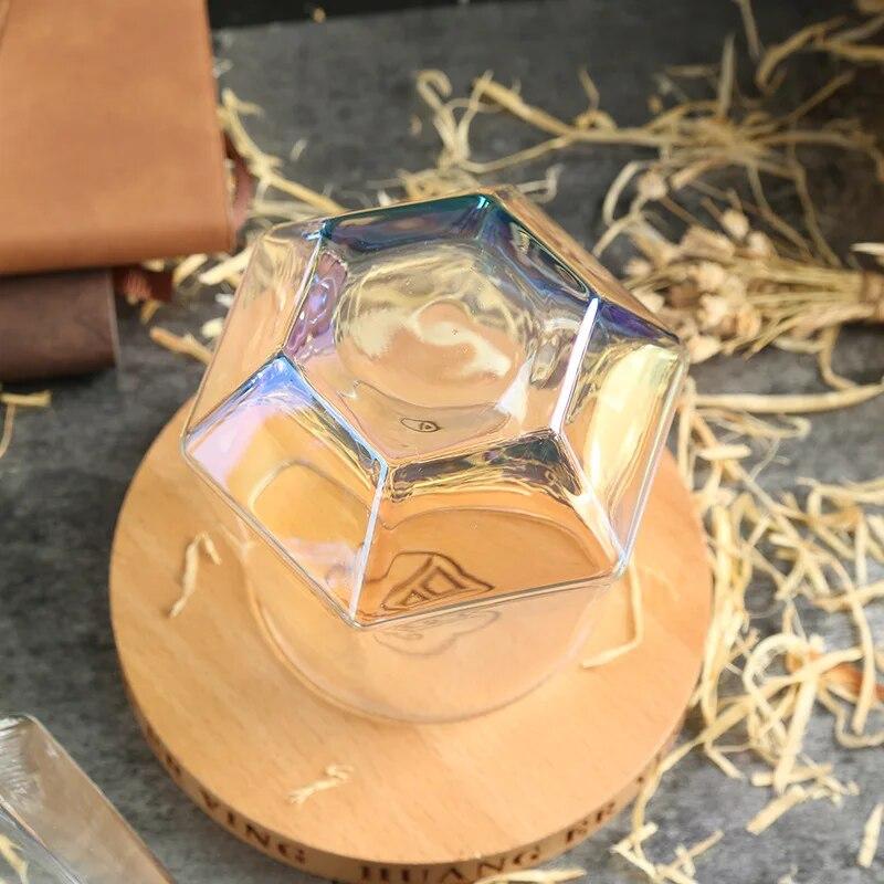 4pcs/set 10OZ Wine Glasses Six-sided Colorful Whiskey Cocktail Tequila Glass Cups Party Bar Supply Home Drinking Tumbler