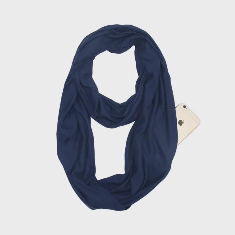 Solid Color Infinity Scarf with Storage Pocket for Women