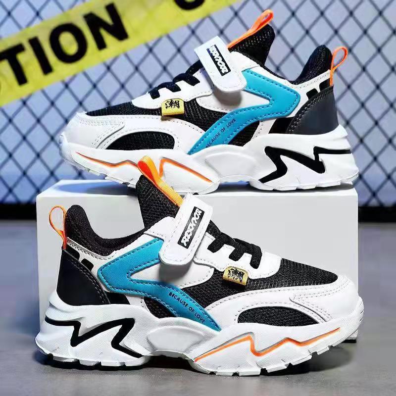 Children'S Shoes Boys' Leather Waterproof Running Sneakers Students' Autumn And Winter Plus Velvet Warm Cotton Shoes