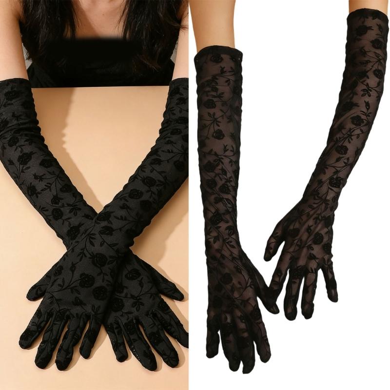 1pair Elegant Women Lace Gloves Weddings Short Gloves Elegant Flowers Gloves for Bridal Accessories