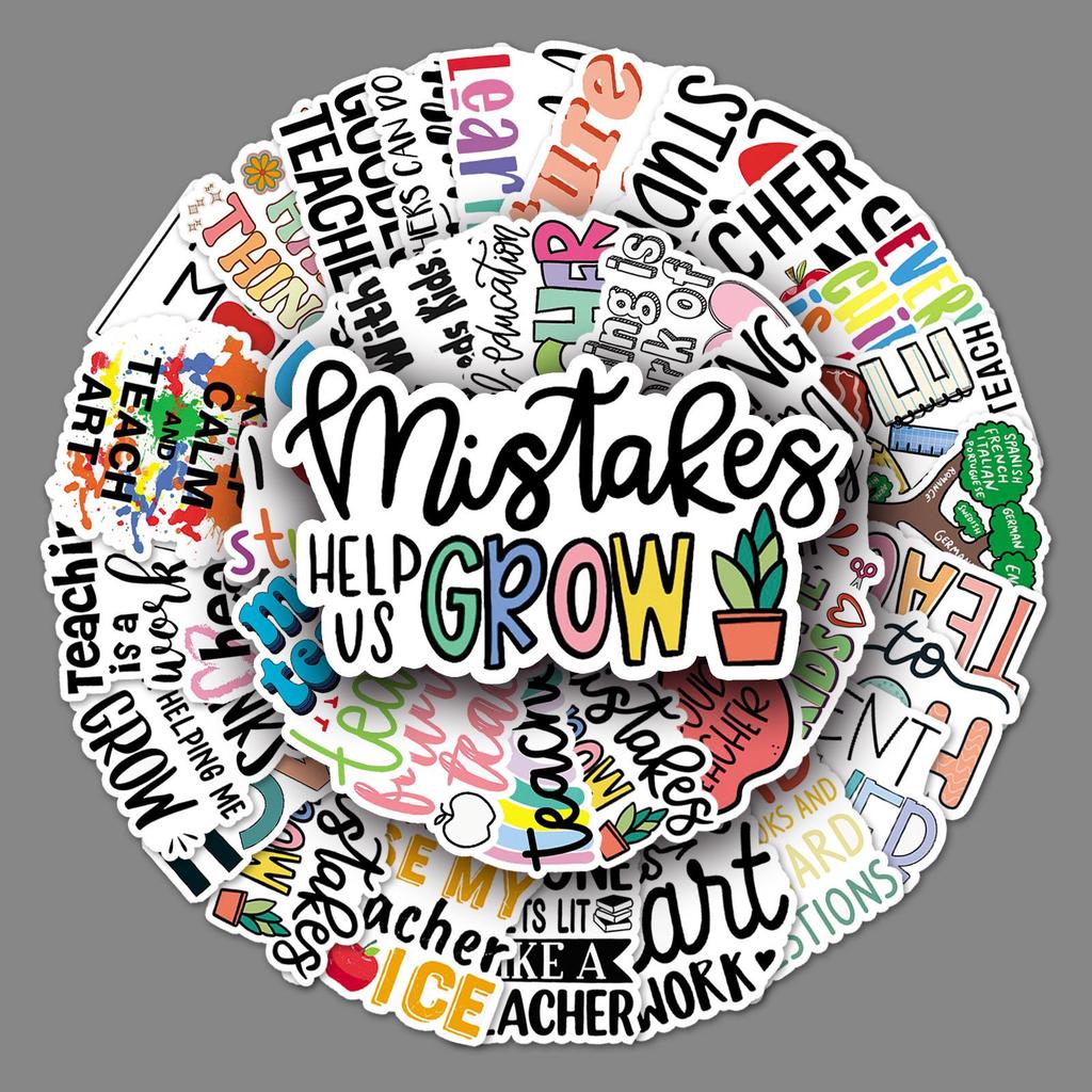 50 Personalized Inspirational Teacher Graffiti Stickers: Waterproof English Decor for Guitar, Phone Case, Suitcase