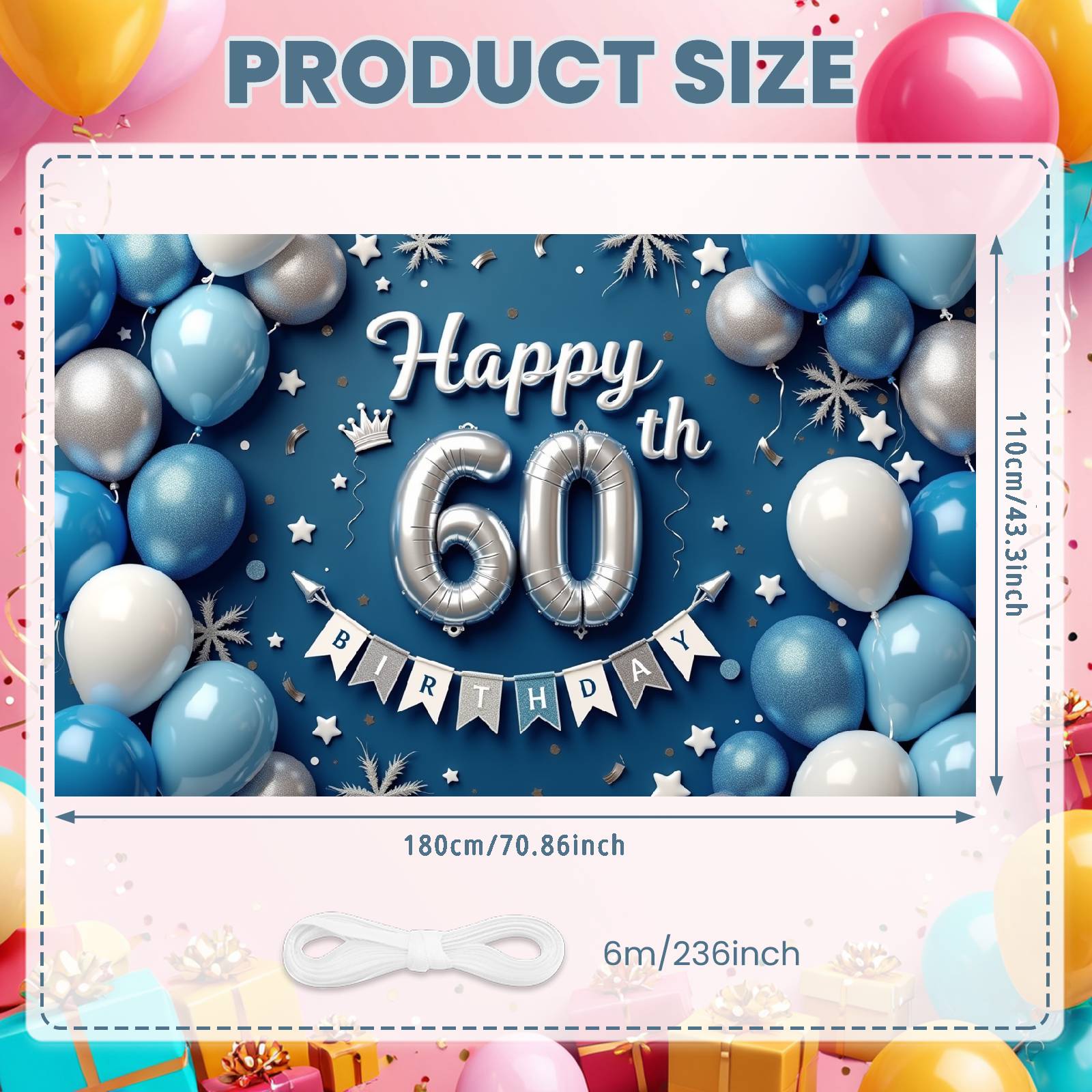 

Milestone Birthday Banner Metallic Balloon Design 60th Celebration Banner 60th Birthday Display Festive For Home Friend