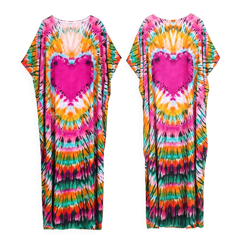 EDOLYNSA Bedruckte türkische Robe mit Fledermausärmeln, Sommer-Tunika, Plus-Size-Bademode, Cover-Up für Damen-Bademode, blaue Kaftan-Kleider, Q1415