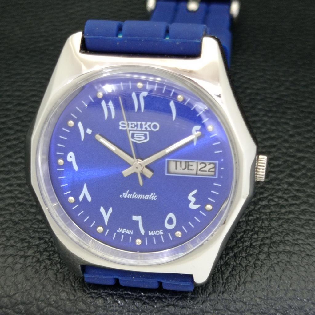 USED VINTAGE SEIKO 5 AUTOMATIC 7009A JAPAN MENS BLUE COLOR DIAL WATCH A433560-2 R117-a433560