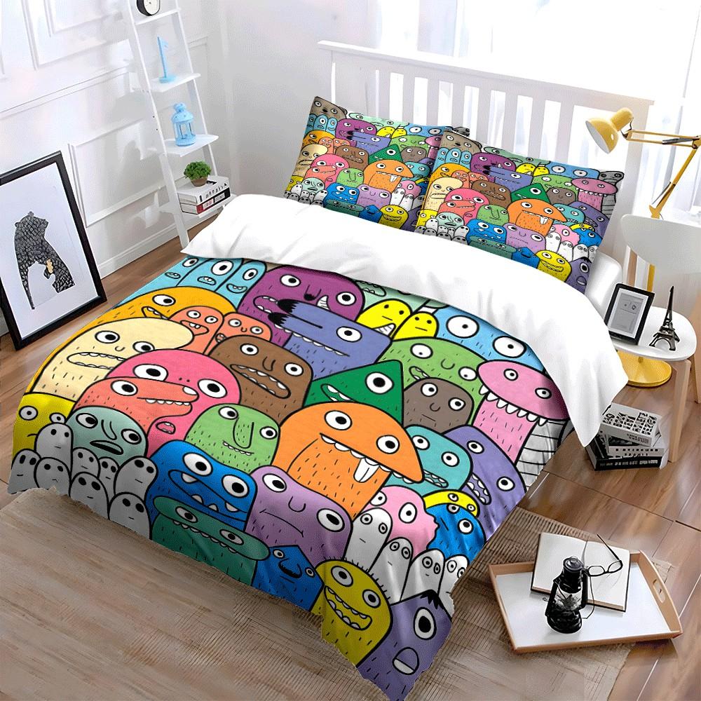 Colorful Monsters Cartoon Decoration Set Exquisite Three-Piece Bedding Set Gift For Kids And Adults