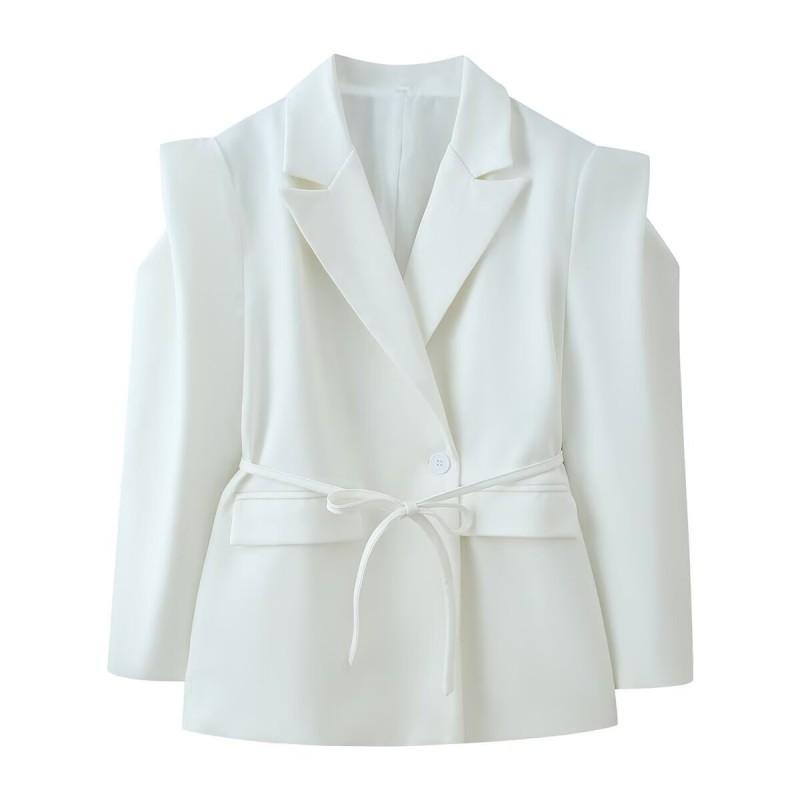 Womens Relaxed Fit Belted Blazer Jacket