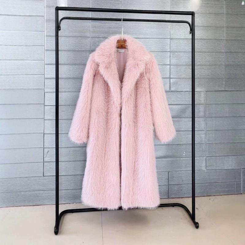 2026 Fall Winter Faux Fur Long Coat Women Blazer Collar Plus Size Thick Warm Outerwear