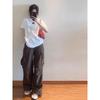 Minimalist cotton front shoulder crew neck short top summer loose student short sleeve basic casual T-shirt women's bottoming shirt