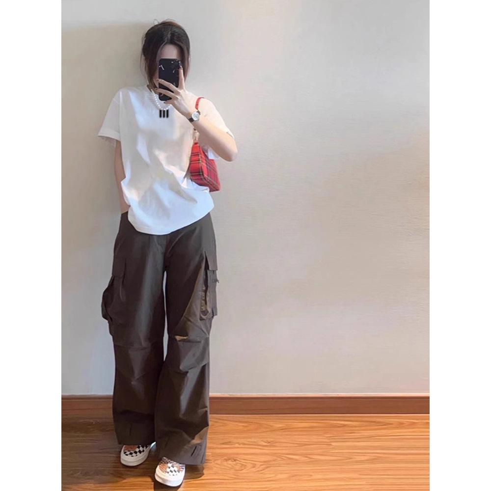 Minimalist cotton front shoulder crew neck short top summer loose student short sleeve basic casual T-shirt women's bottoming shirt