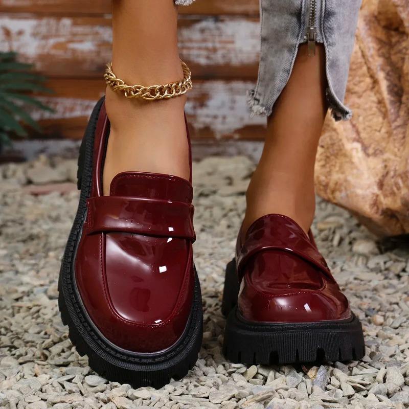Patent Leather Loafers Women Spring 2025 Thick Bottom Platform Casual Shoes Woman Slip On Soft Sole Moccasins Mujer