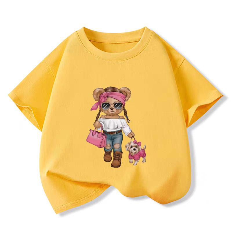 

Новые топы, модные футболки с рисунком медведя из мультфильма для девочек, детские футболки из хлопка, модные летние футболки для мальчиков от 2 до 16 лет 3T(100cm)