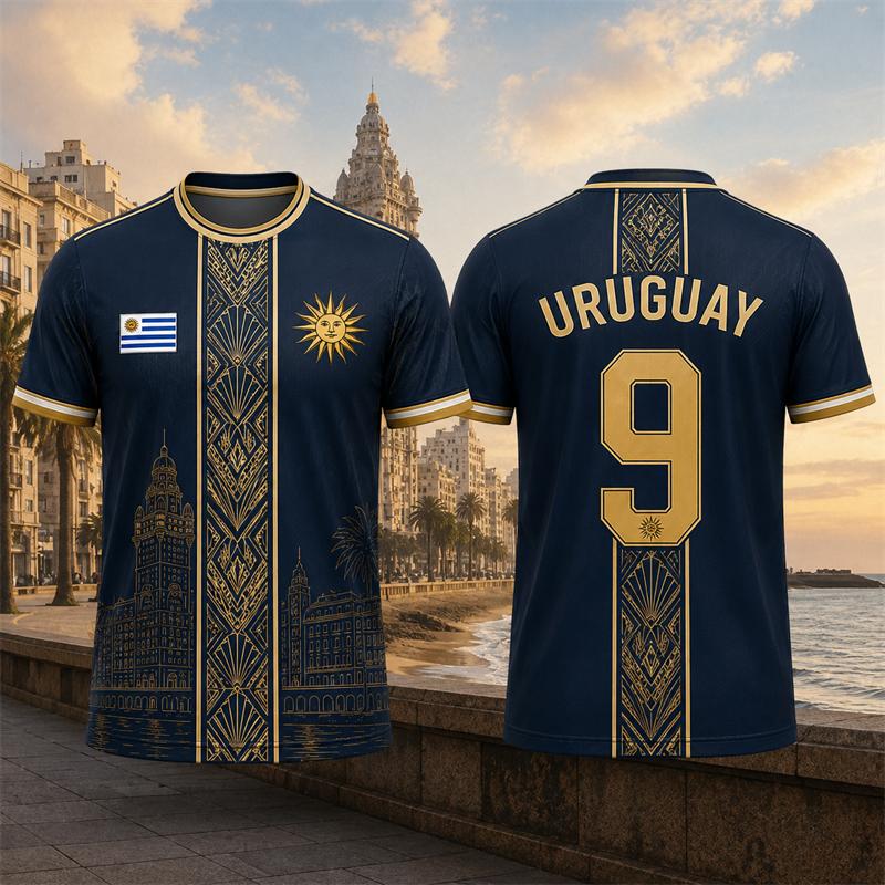 Fashion Uruguay Flag Graphic Football Jersey For Men Summer Trendy