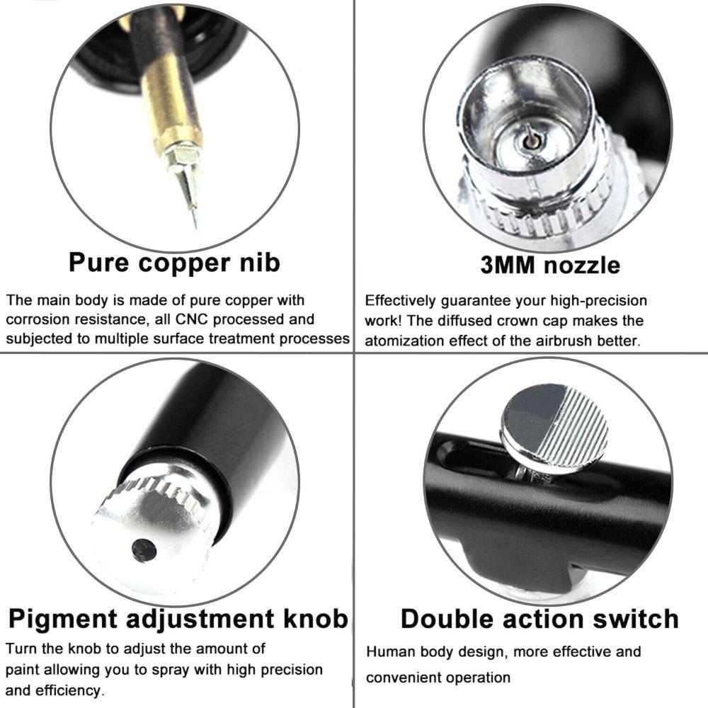 Dual Action Gravity Nail Art Airbrush Kit Handheld 0.3mm Nozzle Spray Airbrush Durable Portable Nail Art Paint Tool Set