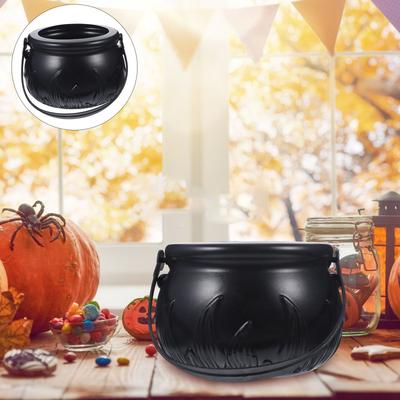 Halloween Themed Decorations Large Size Witch Bucket Plastic Round Basket Candy Cauldron Bucket Witch Basket Plastic Treat Black