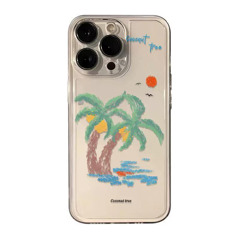 

Coconut Tree Clear Phone Case, Hand-Drawn Summer Beach Palm Tree Shockproof Cover for iPhone iPhone 13 PRO MAX разноцветный