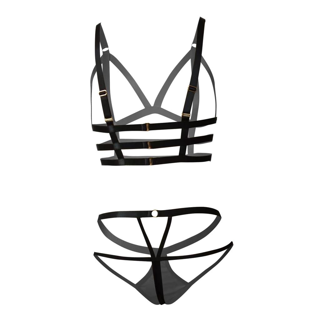 Fashion Women's Sexy Cross Strap Hollow Out Funny Lingerie Two-piece Sexy Underwear