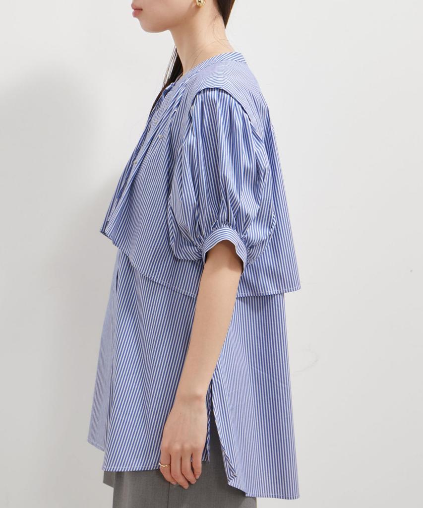 Washable Rhinestone Shirt Tunic Sax [BIS] Blouse, Women's, (48)