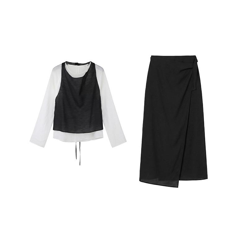 

THE MIND Tencel Acetate Linen Shirt & Skirt Set - Spring 2026 High-End Collection (T6262C) M чёрный