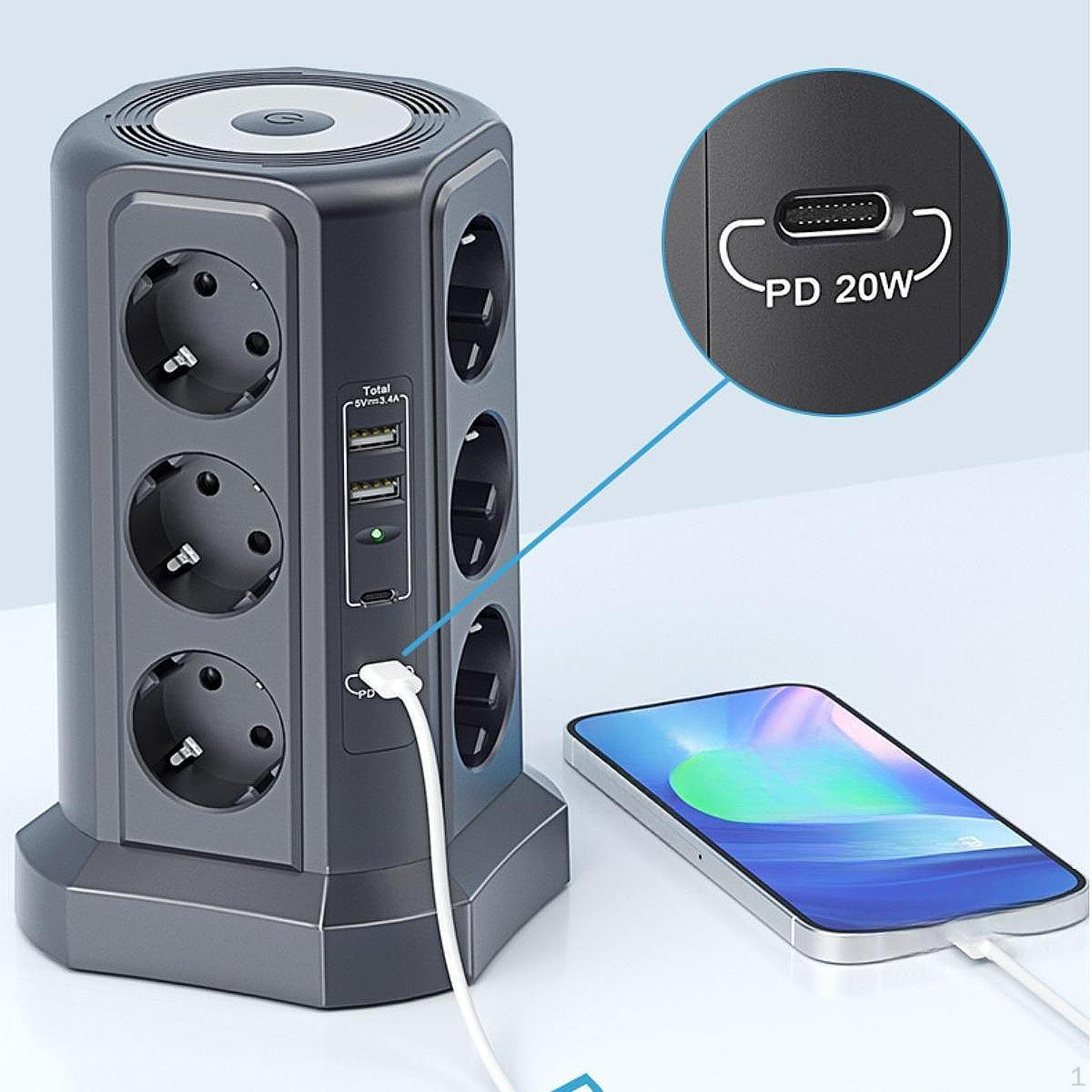 

Power Strip Tower with Night Light for Living Room Versatile Protector