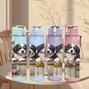 1PC Two Puppy Dogs Wooden Fence Art 750ml Color Plastic Sports Water Bottle Leakproof Flip Straw Lid Suitable for Sports Office Home Use
