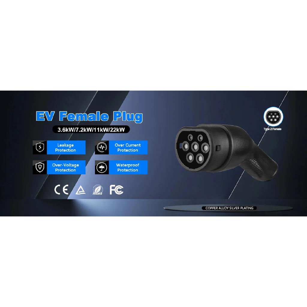 16/32A 3.6/7.2/11/22KW Type 2 EV Charger Plug Adaptor IEC 62169 Male/Female For Charging Station And Eletric Vehicle Connector
