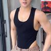 Comfortable Printing Men's Homewear New Round Neck Slim Casual Tank Tops Korean Style Personality Motion Bottoming Shirt