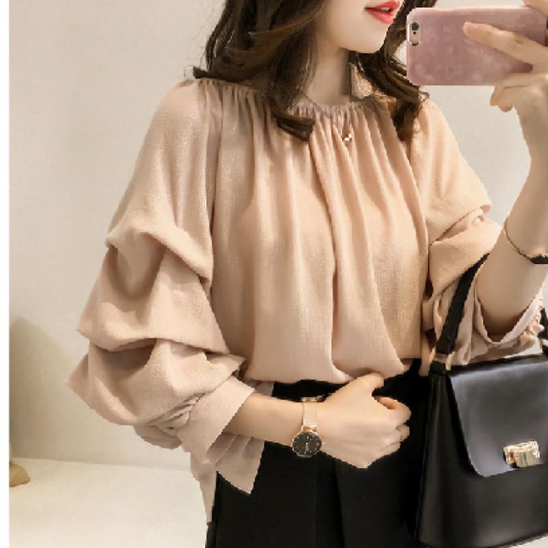 Nouvelle chemise en mousseline à col bateau épaules dénudées pour femme, haut ample à manches bouffantes, couleur unie, haut de base