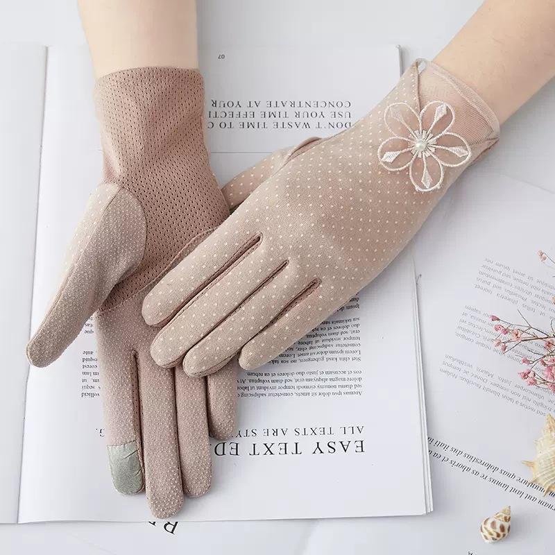 Gants Fins d'Été Antidérapants à Écran Tactile pour Femmes Courts en Coton Pur UV Élastiques Protection Solaire