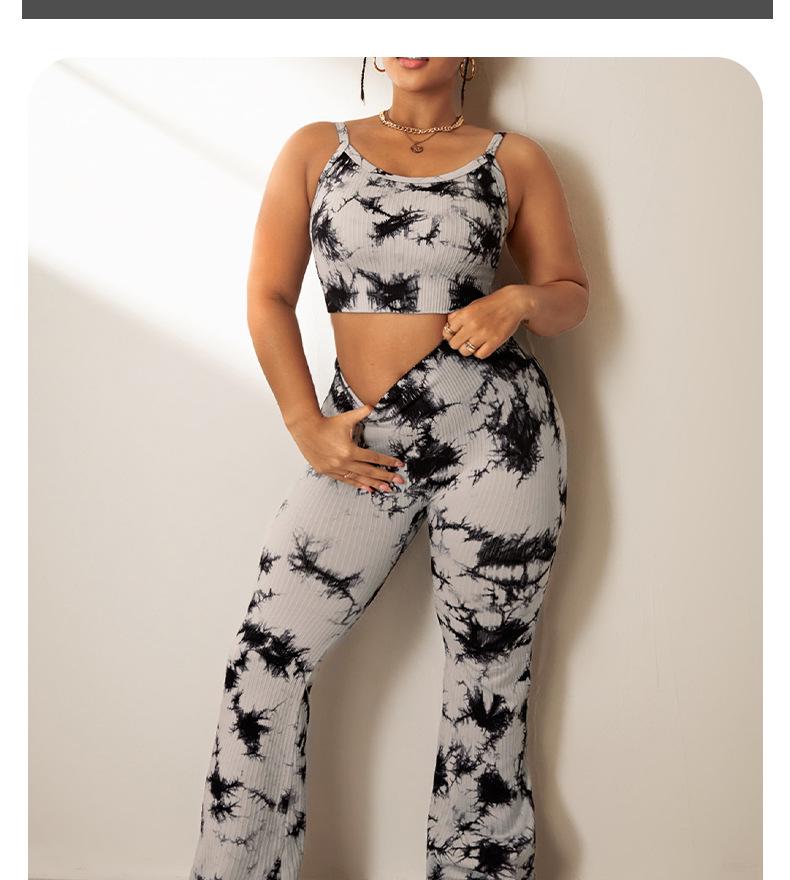 Tie-Dye Yoga Set: Women's Two-Piece High-Waist Training Pants & Flared Tank Top