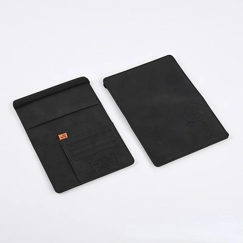 Elastic Band Leather Passport Cover for Cards Travel Passport Holder Wallet Document Organizer Case Men Women