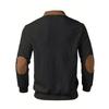 Men Quarter Zip Shirt Long Sleeve Turndown Collar Pullover Color Block Jacquard Sweatshirt with Elbow Patches for Daily Wear