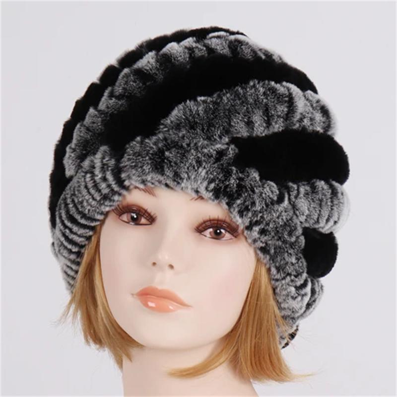 Lady Winter 100% Natural Real Rex Rabbit Fur Hat Women Soft Rex Rabbit Fur Cap Warm KnittedHats