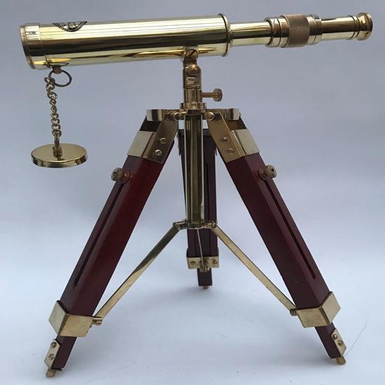 25,4 cm nautische Marine Spyglass Messing Teleskop auf Holz Dreibeinständer