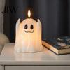 Halloween Tischdekoration Geister-Kerze ohne Flamme, Niedliche Teelicht-Halterung mit BOO-Buchstaben, Plastik-Boo-Schilder, Batteriebetriebenes LED-Flackerlicht