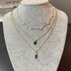 Simple Stacked Retro Imitation Emerald Green Pearl Multi-layer Necklace For Women Fashionable Jewelry Accessories Birthday Gifts