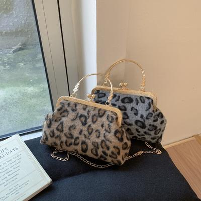 Today's Popular Mouth Gold Bag Autumn and Winter New Chain Bag Niche Leopard Print Handbag Women's Shoulder Messenger Bag