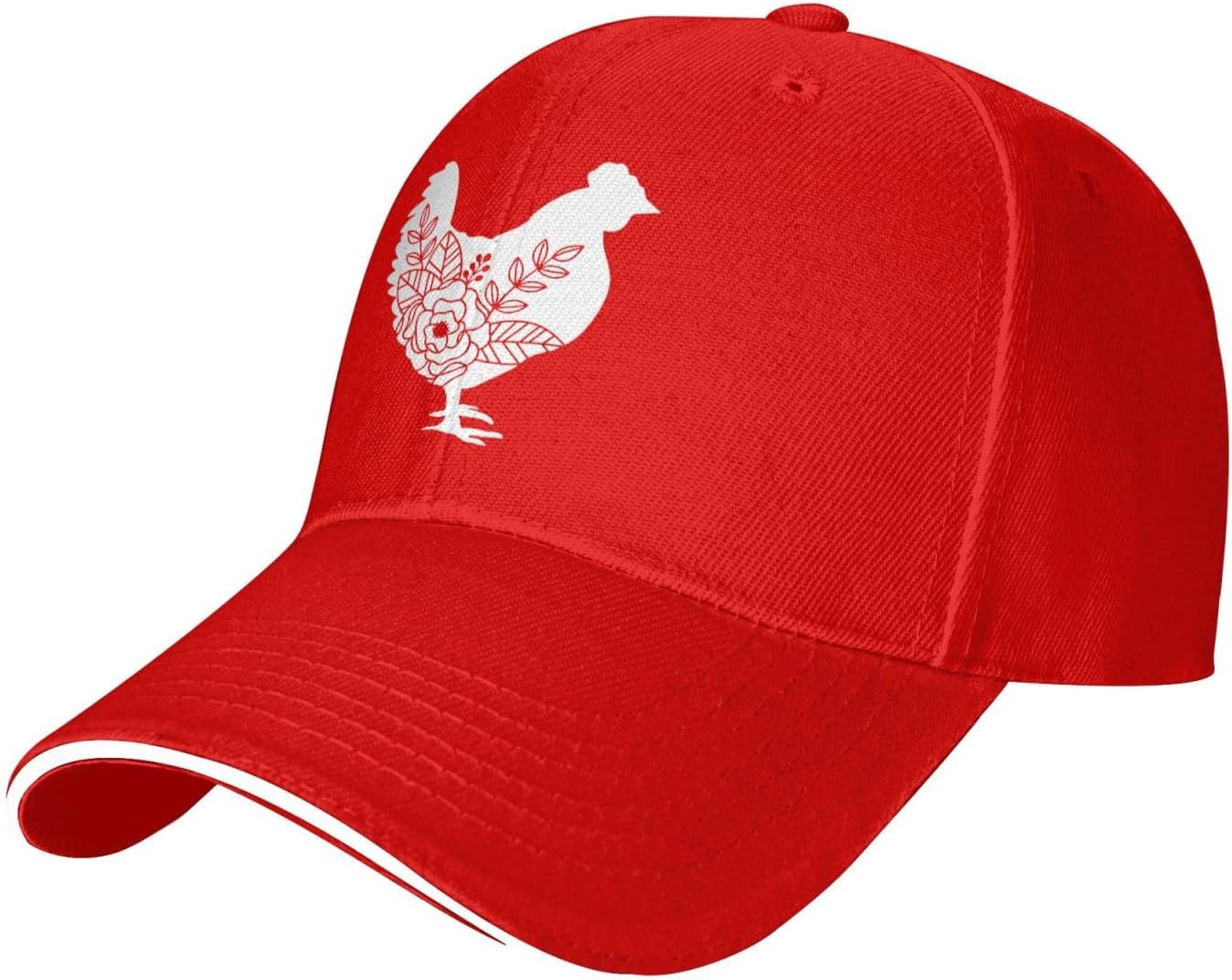 

Floral Chicken Silhouette Baseball Cap Polyester Adjustable Casual Sun Hat for Adults One Size
