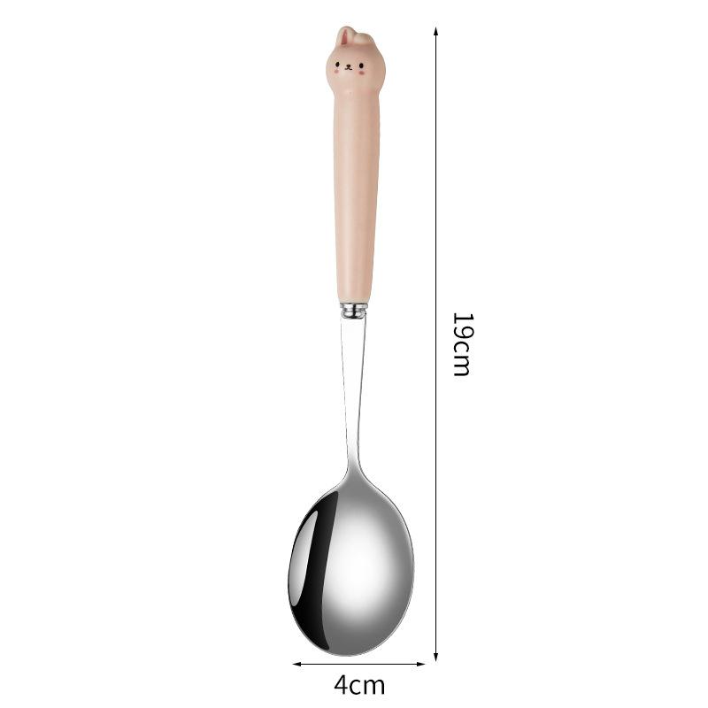 Dinnerware Set with Ceramic Handle Cartoon Animal Cutlery Set Stainless Steel Fork Dining Spoon Gift Kitchen Accessories