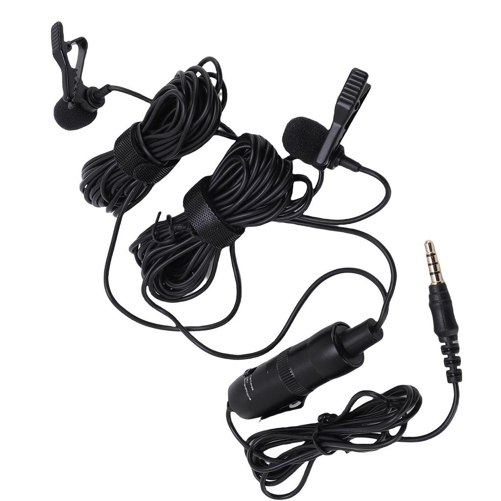 Double Lavalier Microphone Wired Clip On Lapel Mic Professional Recording Interview Mic for Two