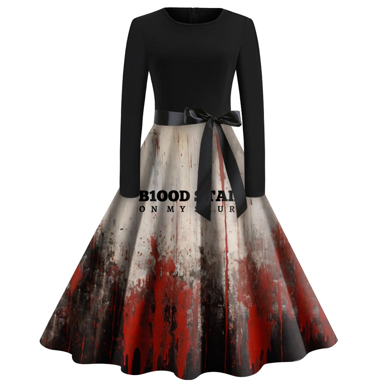 

Женское платье с расклешенным принтом на Хэллоуин с длинным рукавом и круглым вырезом, вечерние повседневные платья M